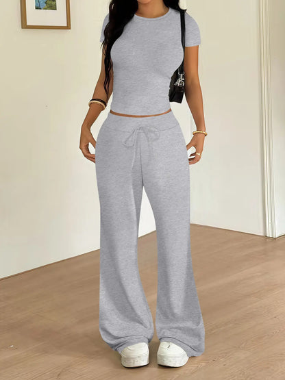 TWO PIECES - Women'S Casual Tight-Fitting T-Shirt and Loose Long Pants