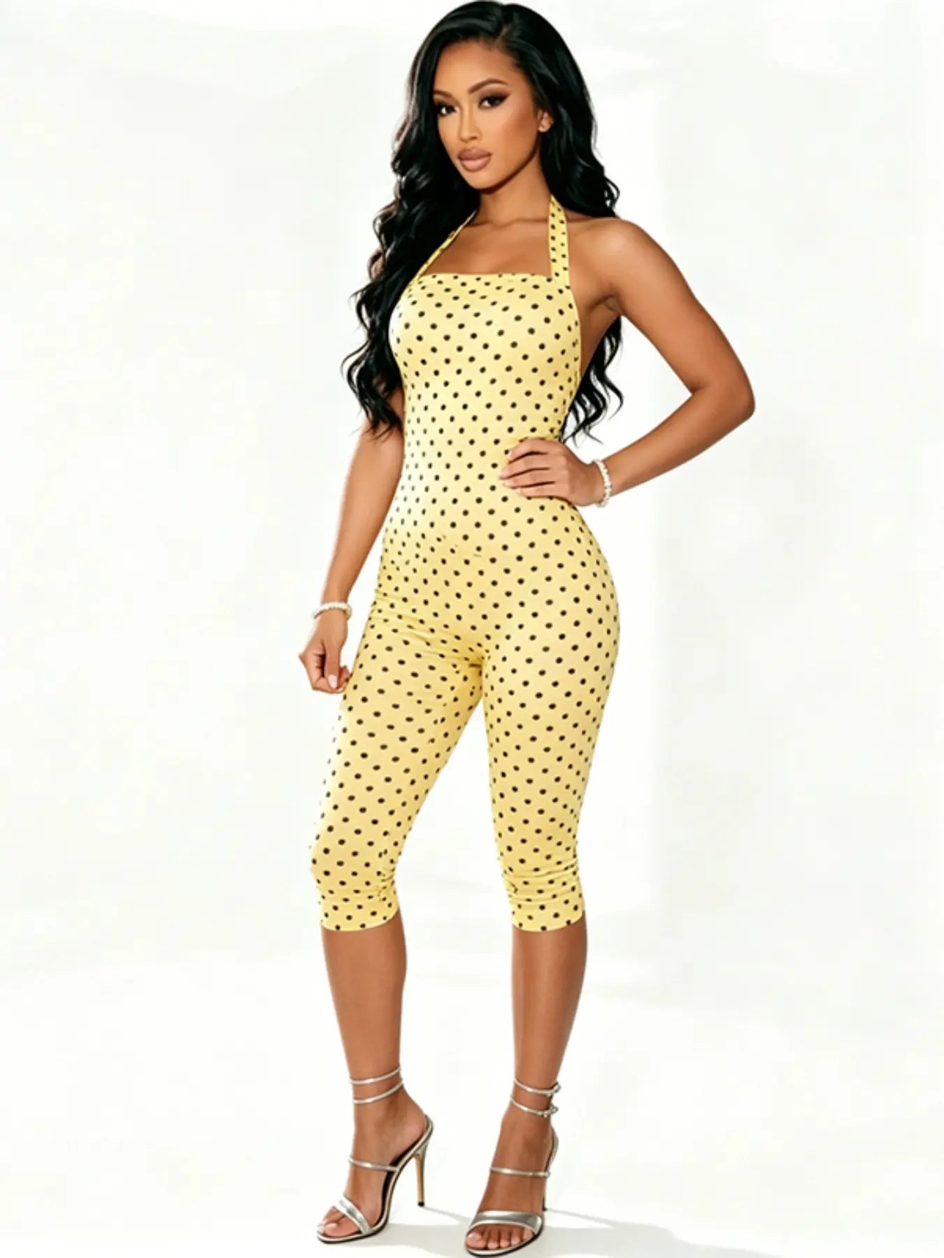 Women'S Polka Dot Sleeveless Halter Bodycon Long Pants