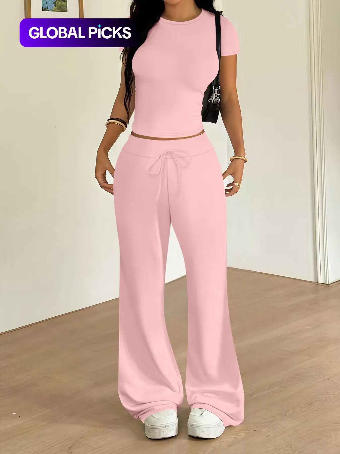 TWO PIECES - Women'S Casual Tight-Fitting T-Shirt and Loose Long Pants
