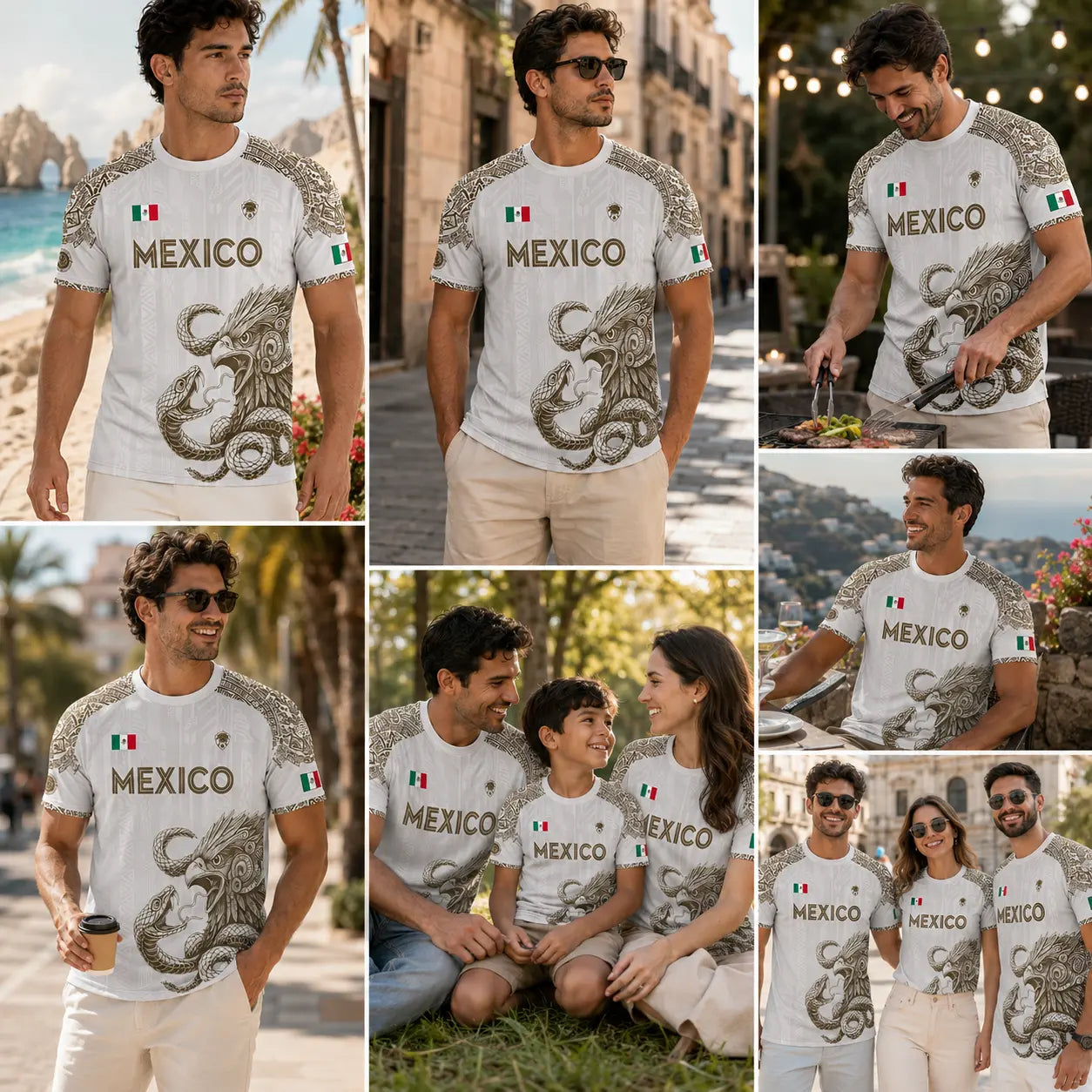 Mexico Jersey White Gold Aztec Eagle Snake Graphic