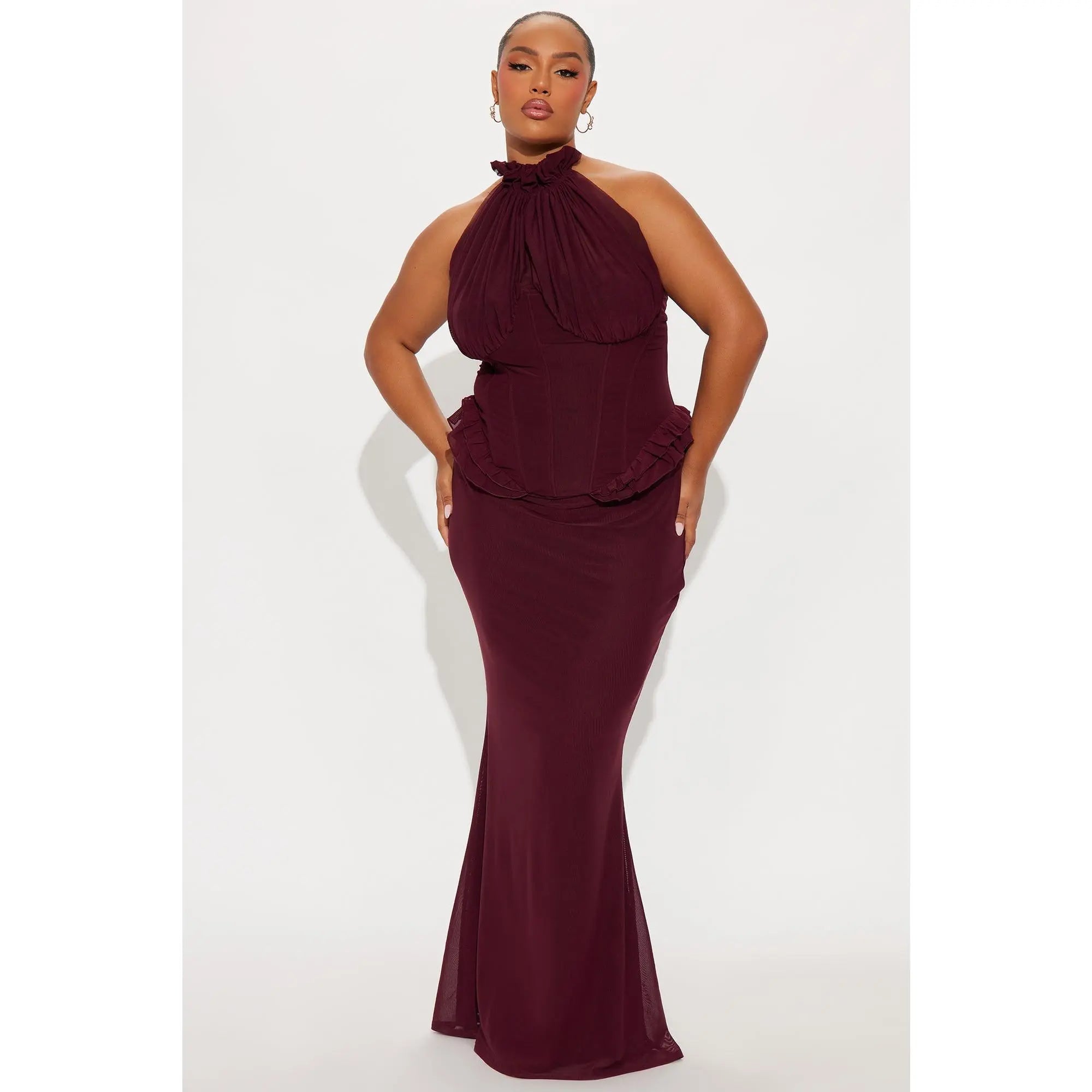 Vintage Mood Mesh Maxi Dress - Wine