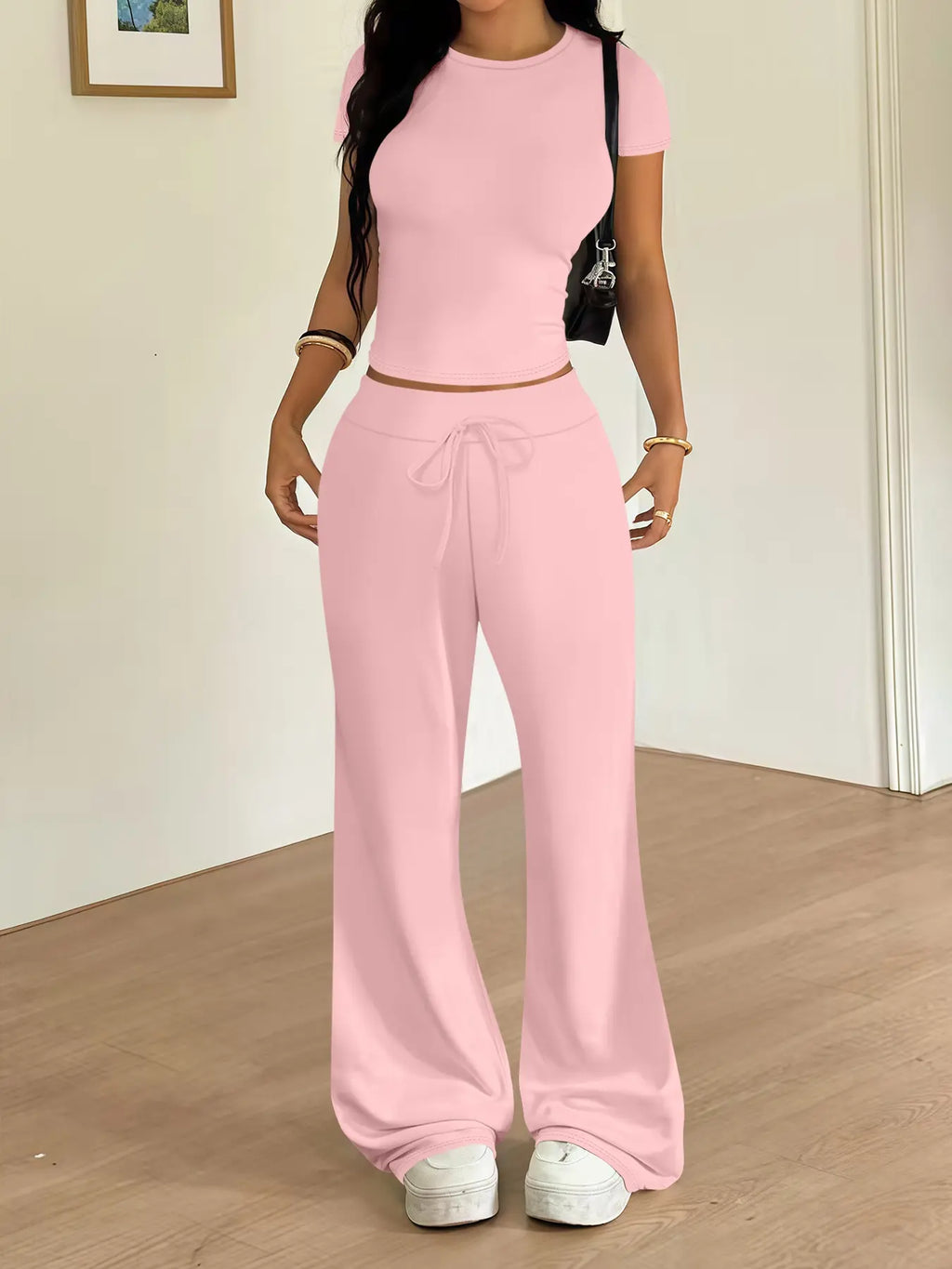 TWO PIECES - Women'S Casual Tight-Fitting T-Shirt and Loose Long Pants