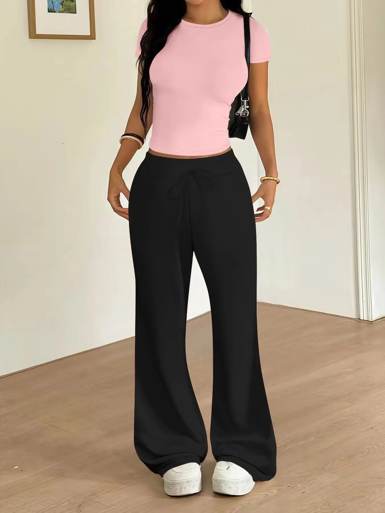 TWO PIECES - Women'S Casual Tight-Fitting T-Shirt and Loose Long Pants
