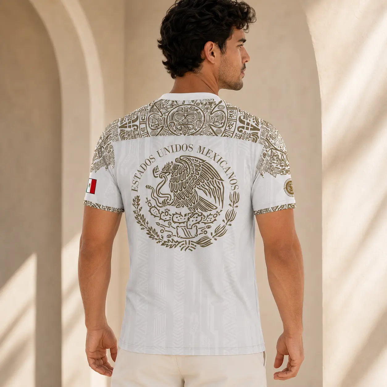 Mexico Jersey White Gold Aztec Eagle Snake Graphic