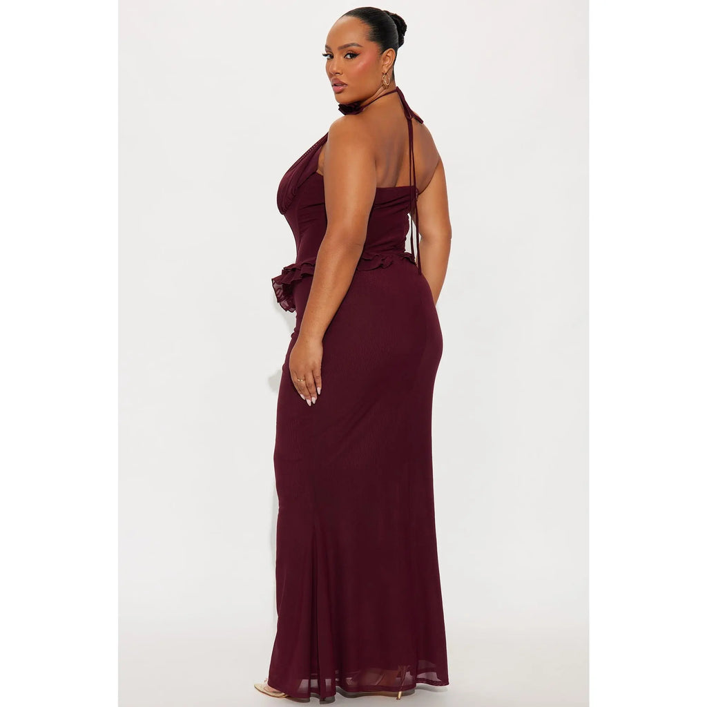 Vintage Mood Mesh Maxi Dress - Wine