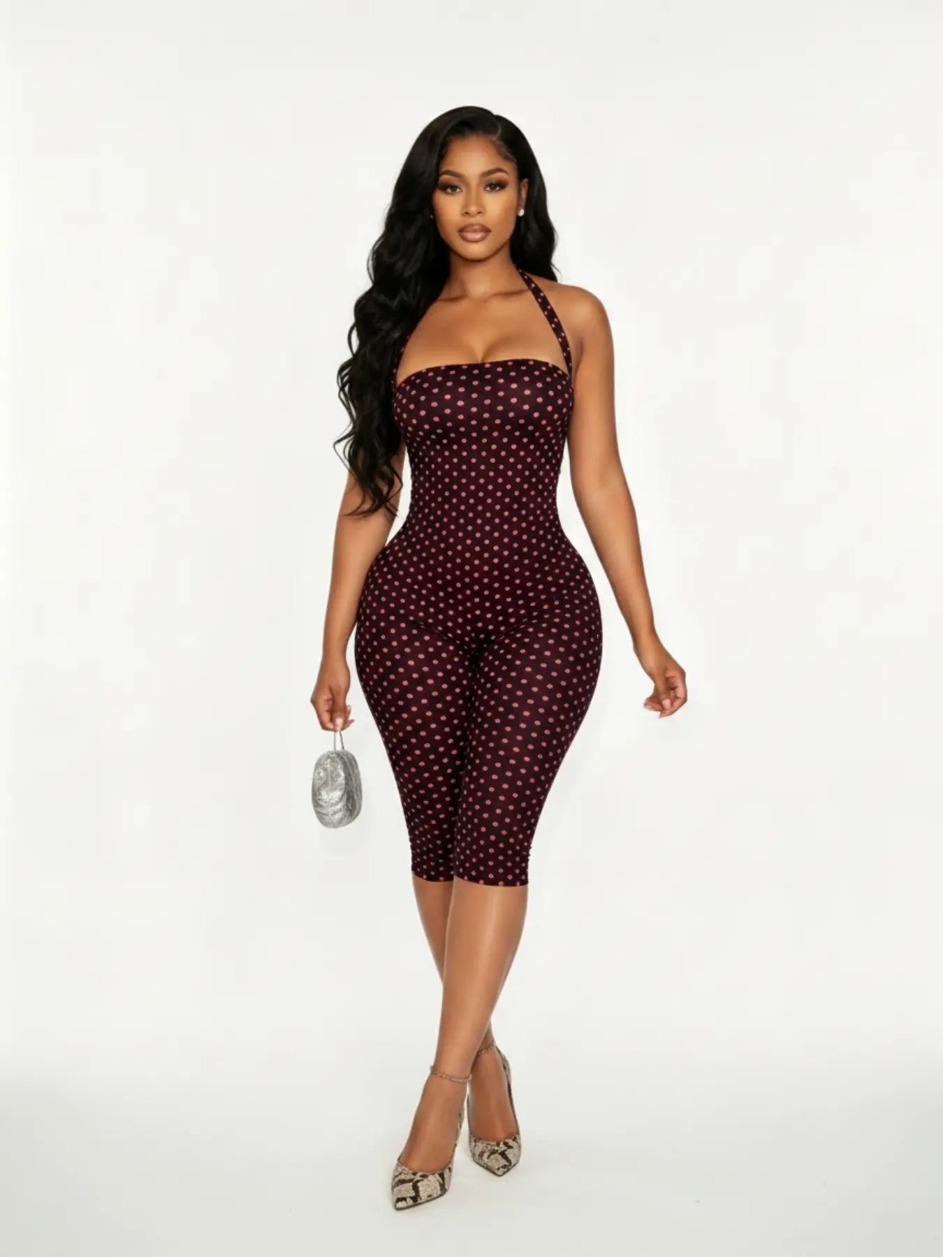Women'S Polka Dot Sleeveless Halter Bodycon Long Pants