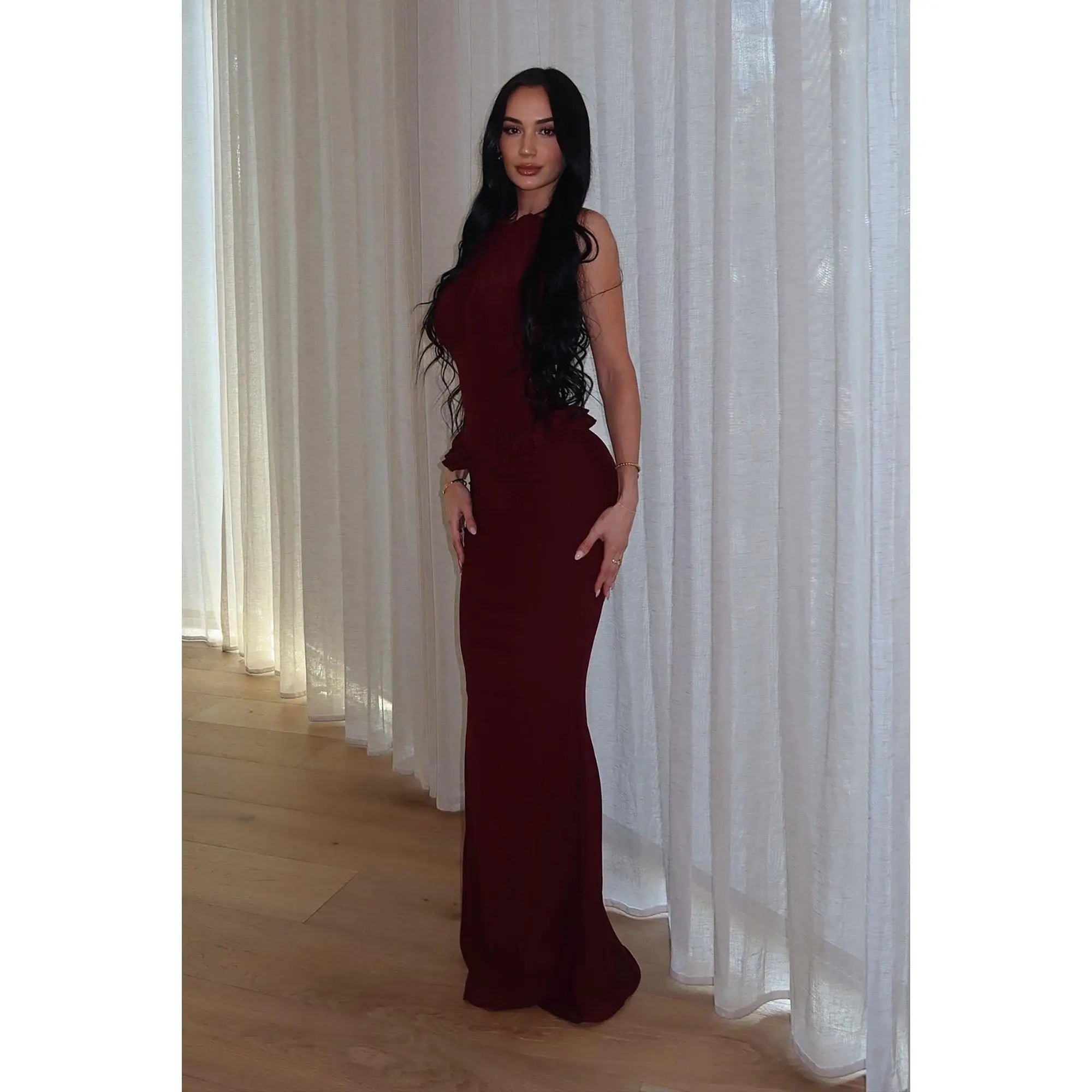 Vintage Mood Mesh Maxi Dress - Wine