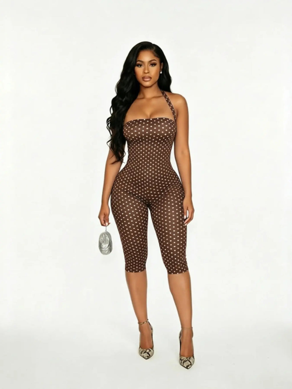Women'S Polka Dot Sleeveless Halter Bodycon Long Pants