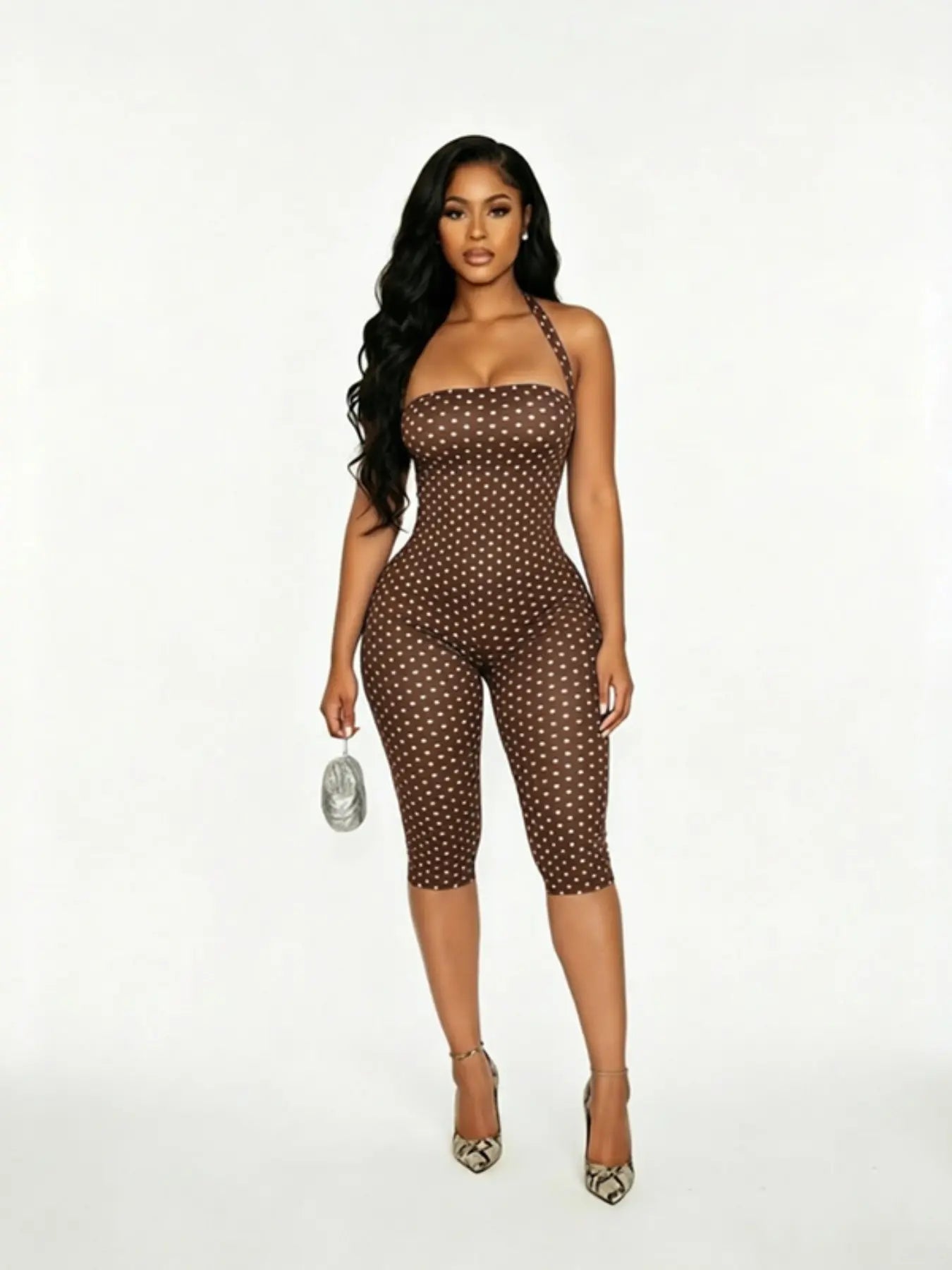 Women'S Polka Dot Sleeveless Halter Bodycon Long Pants