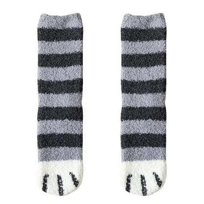Kawaii Cartoon White Socks for Women Cute 3D Dog Cat Paw Pattern Female Fleece Warm Funny Socks Home Floor Sleeping