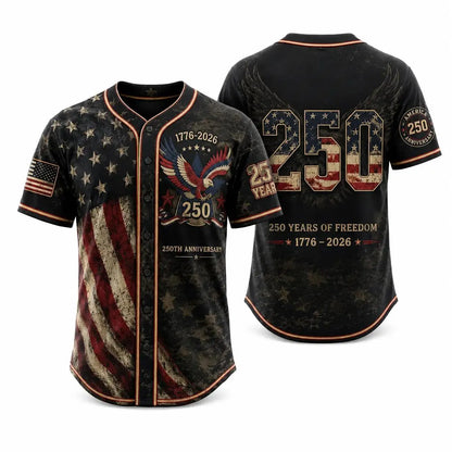 Men'S USA 250Th Anniversary Baseball Jersey Patriotic American Flag Eagle Button down Shirt 1776-2026, Vintage Distressed 4Th of July Independence Day Graphic Tee, Unisex Casual Sports Top for Men Women, White
