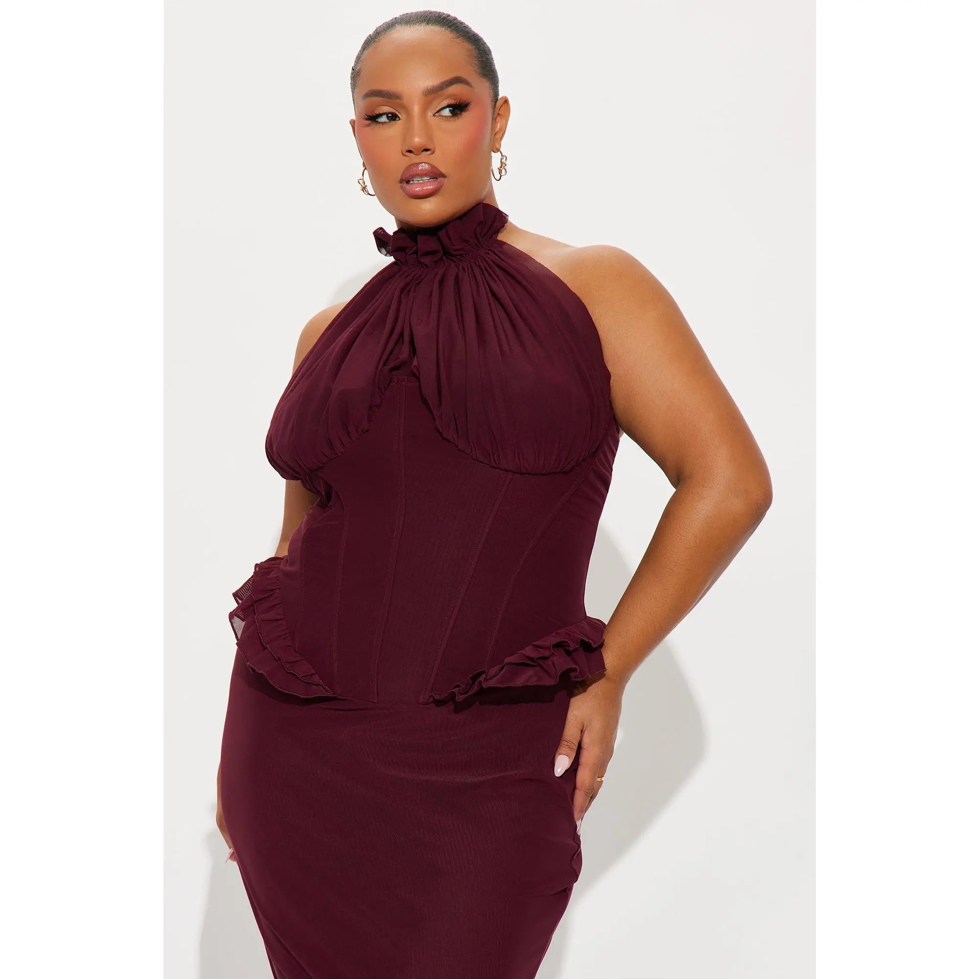 Vintage Mood Mesh Maxi Dress - Wine