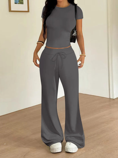 TWO PIECES - Women'S Casual Tight-Fitting T-Shirt and Loose Long Pants