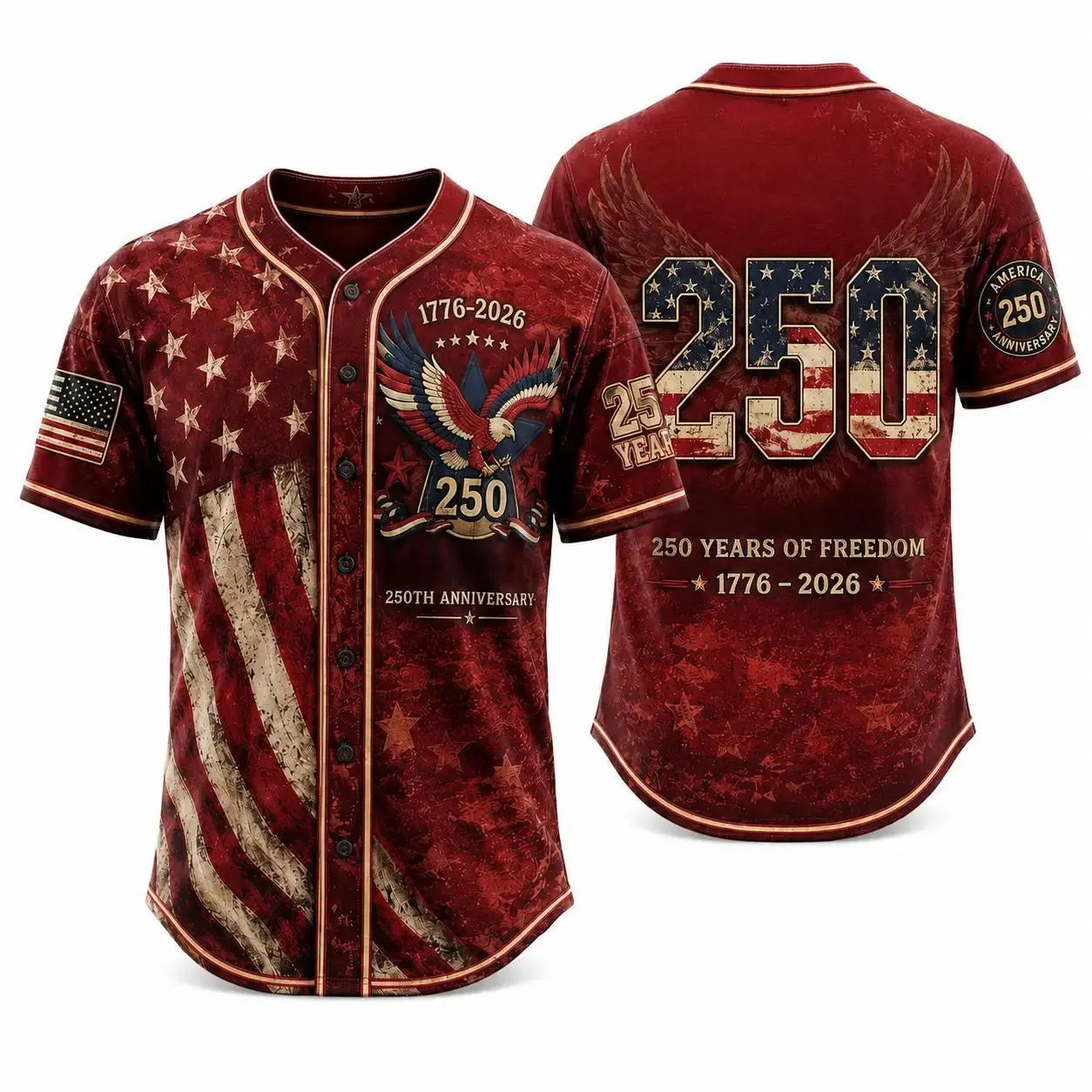 Men'S USA 250Th Anniversary Baseball Jersey Patriotic American Flag Eagle Button down Shirt 1776-2026, Vintage Distressed 4Th of July Independence Day Graphic Tee, Unisex Casual Sports Top for Men Women, White