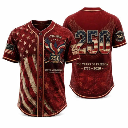 Men'S USA 250Th Anniversary Baseball Jersey Patriotic American Flag Eagle Button down Shirt 1776-2026, Vintage Distressed 4Th of July Independence Day Graphic Tee, Unisex Casual Sports Top for Men Women, White