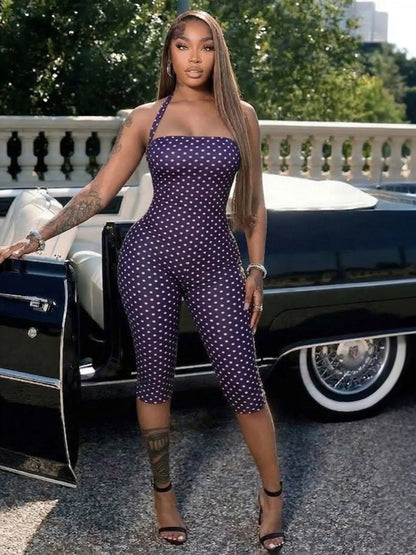 Women'S Polka Dot Sleeveless Halter Bodycon Long Pants