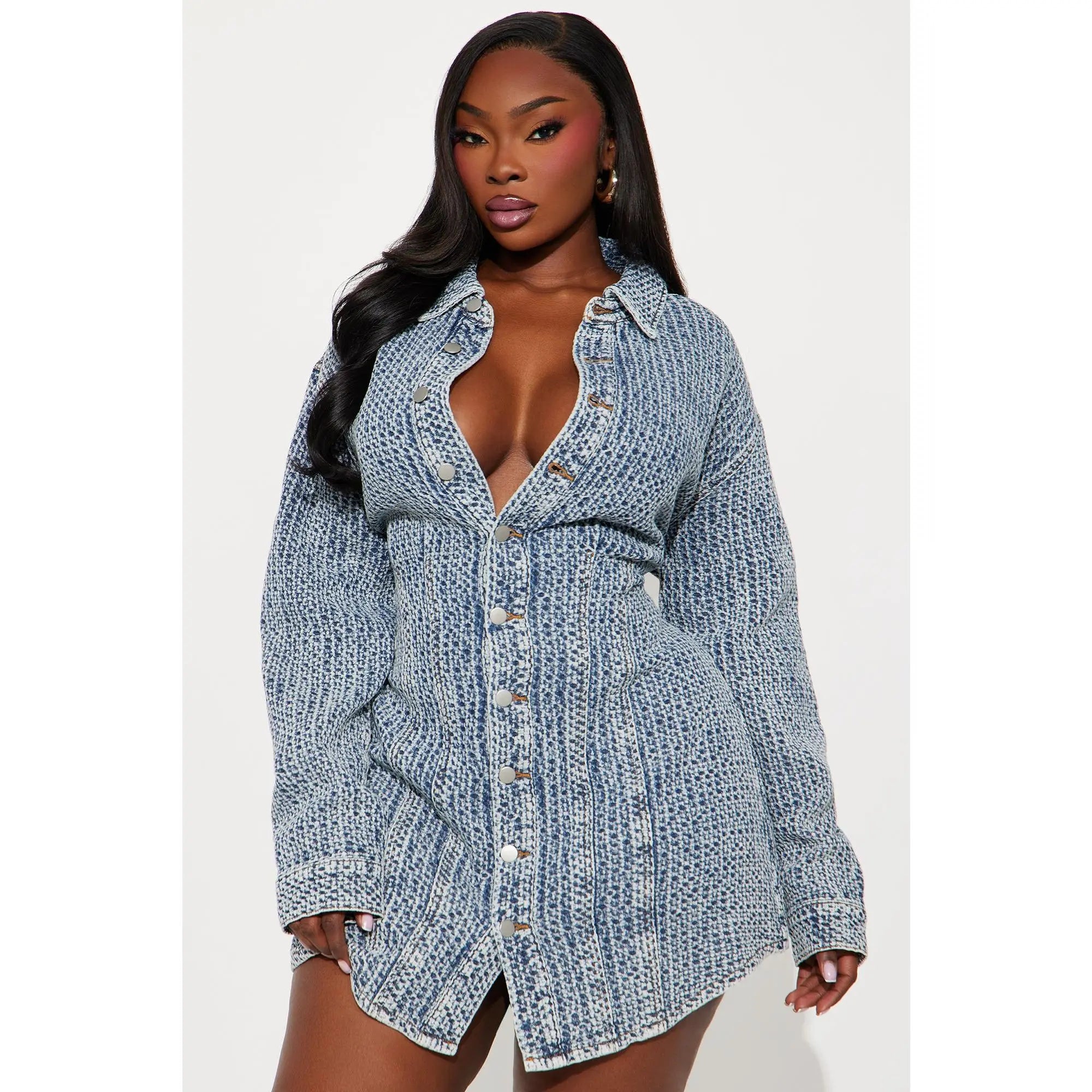 Alessandra Textured Denim Mini Dress
