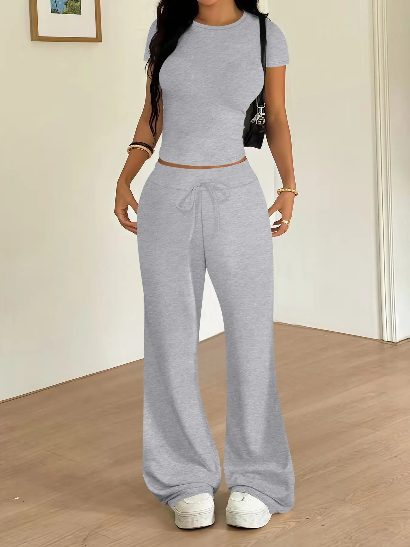 TWO PIECES - Women'S Casual Tight-Fitting T-Shirt and Loose Long Pants