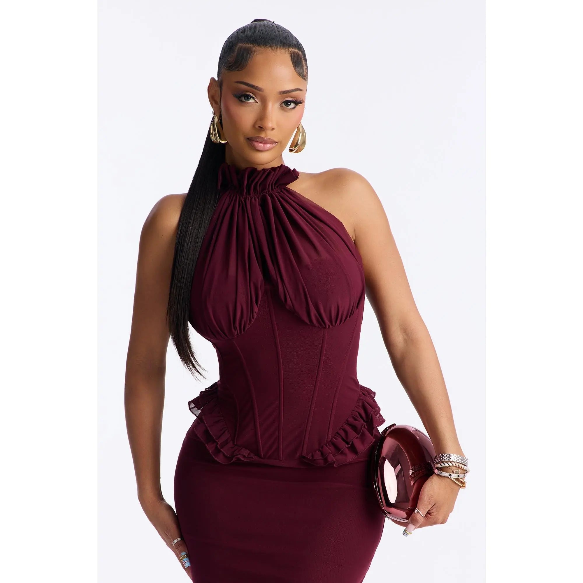 Vintage Mood Mesh Maxi Dress - Wine