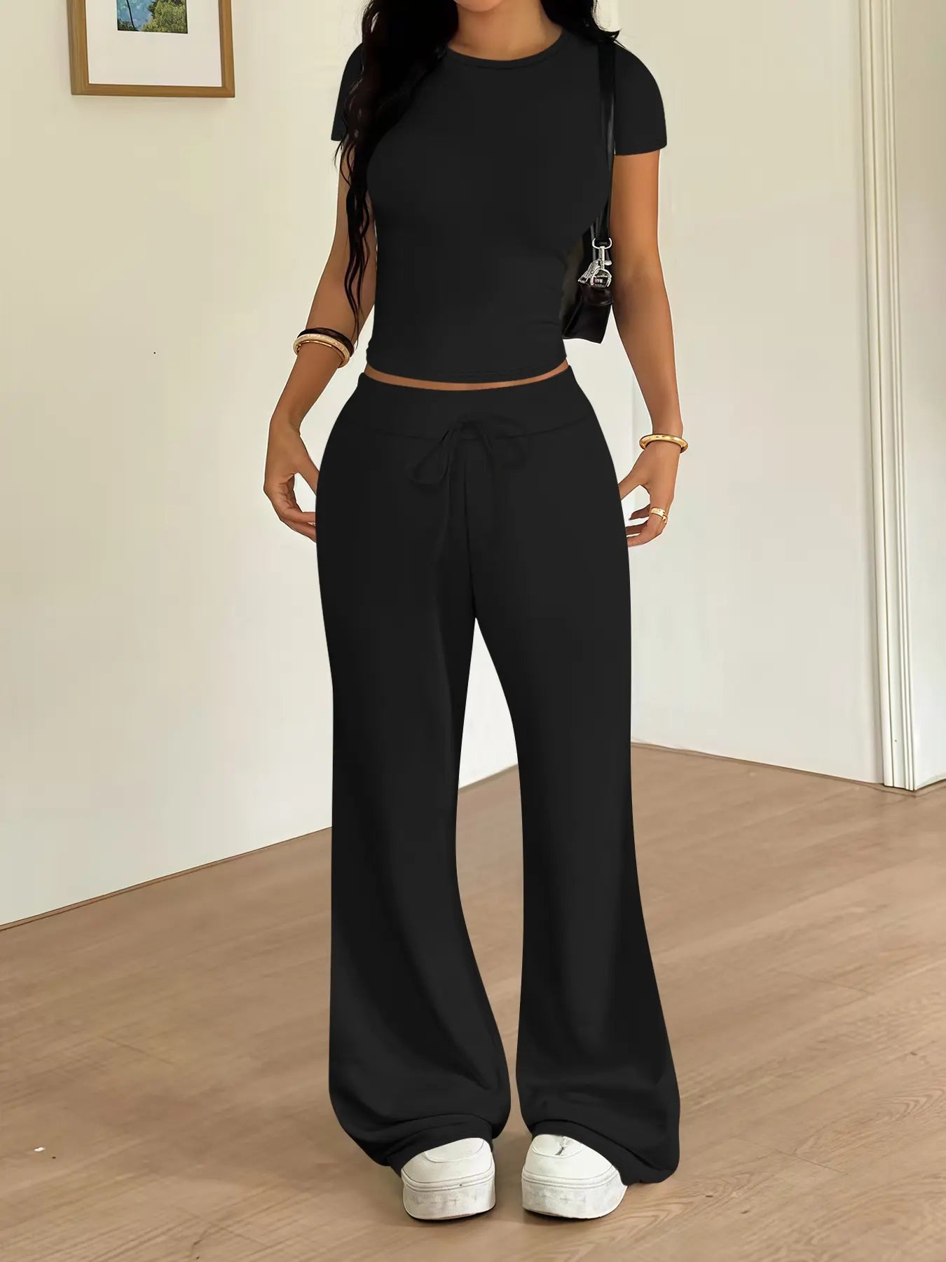 TWO PIECES - Women'S Casual Tight-Fitting T-Shirt and Loose Long Pants