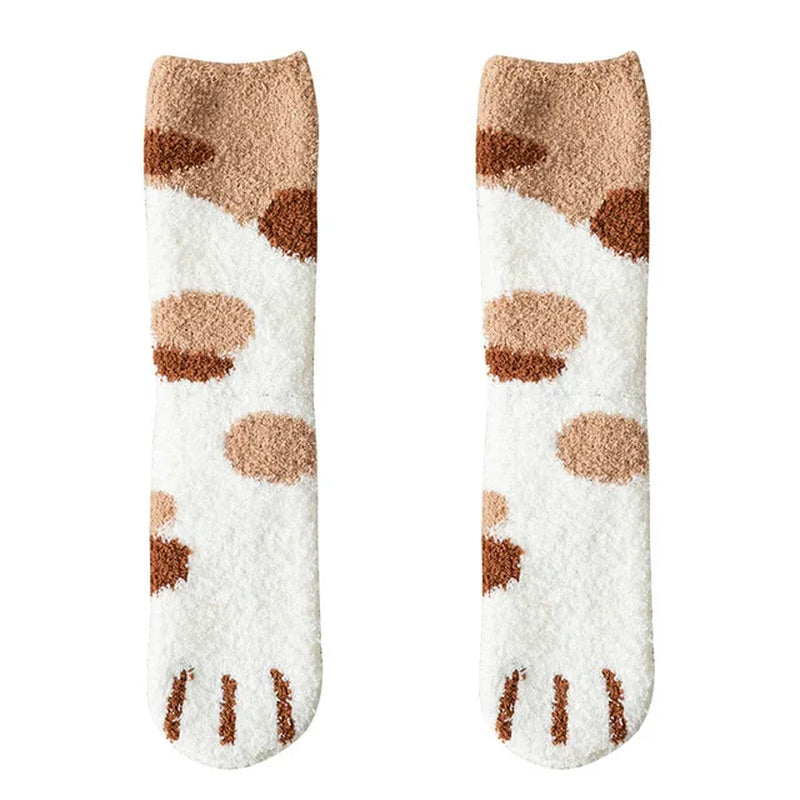 Kawaii Cartoon White Socks for Women Cute 3D Dog Cat Paw Pattern Female Fleece Warm Funny Socks Home Floor Sleeping