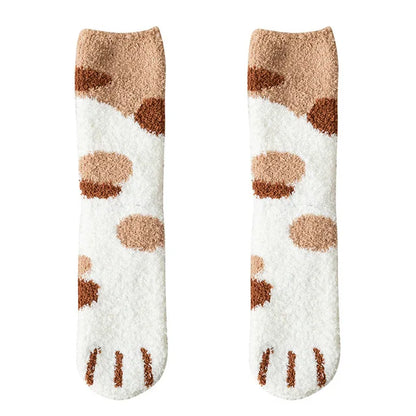 Kawaii Cartoon White Socks for Women Cute 3D Dog Cat Paw Pattern Female Fleece Warm Funny Socks Home Floor Sleeping