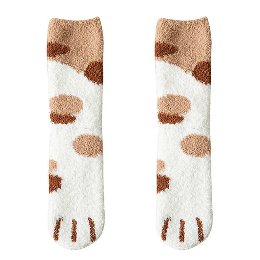 Kawaii Cartoon White Socks for Women Cute 3D Dog Cat Paw Pattern Female Fleece Warm Funny Socks Home Floor Sleeping