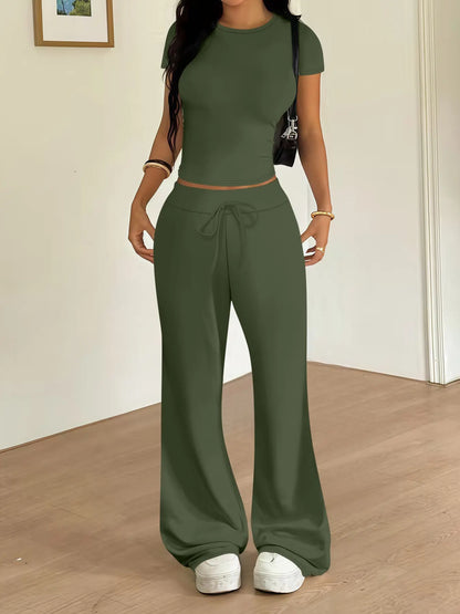 TWO PIECES - Women'S Casual Tight-Fitting T-Shirt and Loose Long Pants